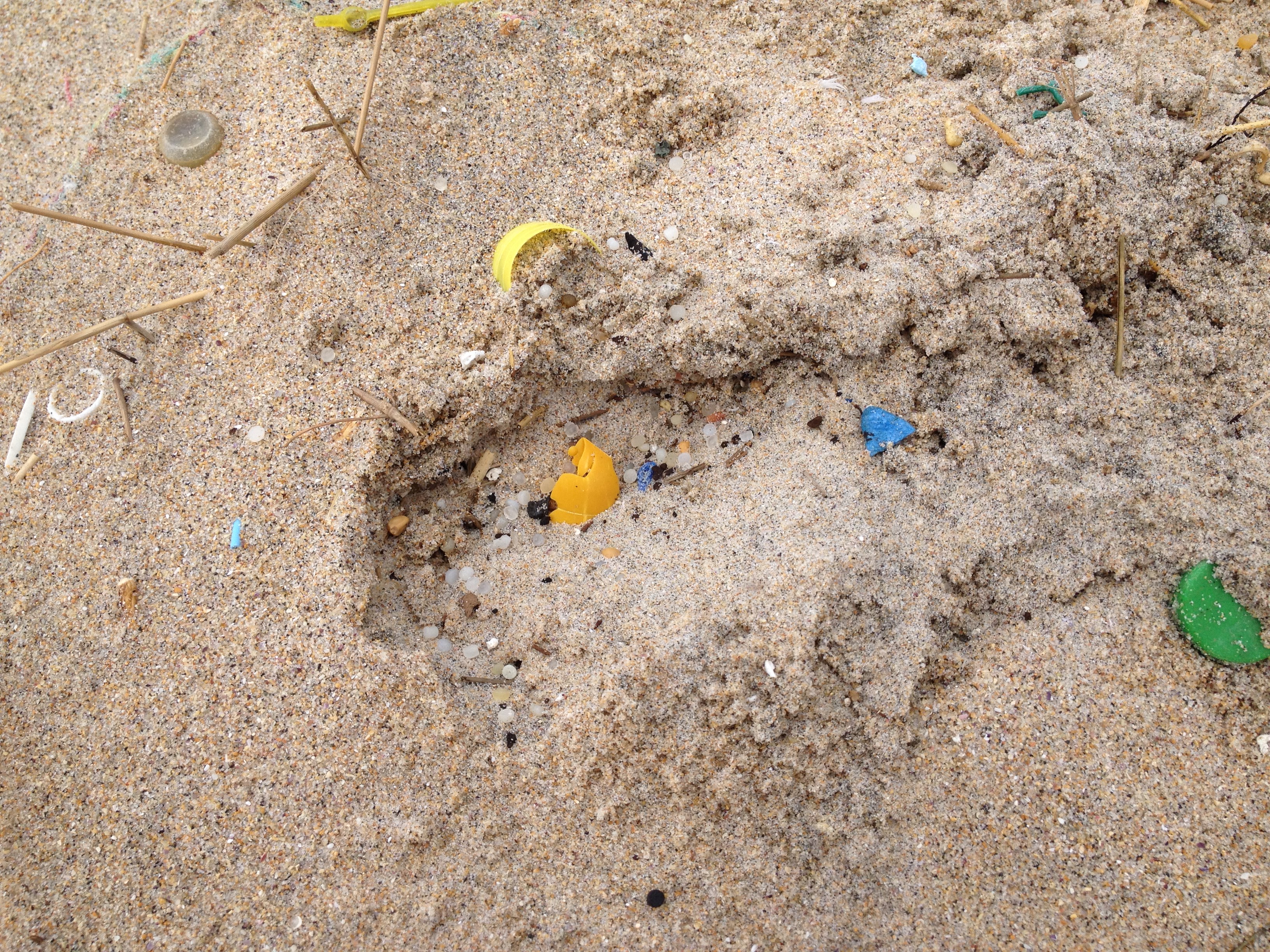 Area e plásticos na Praia de Doniños