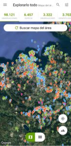 Mapa coas observacións de iNaturalist na zona da Coruña